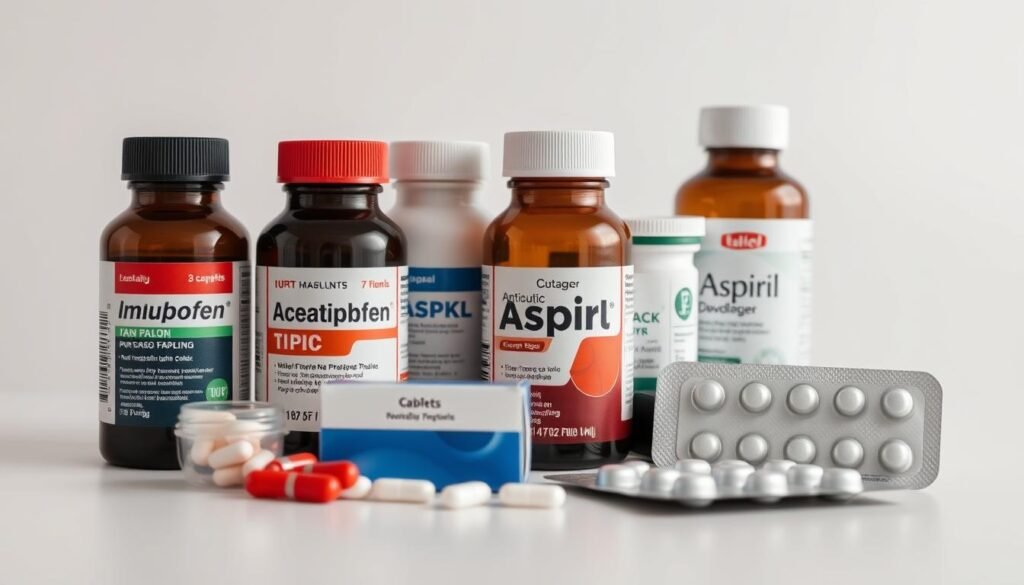 A neatly arranged assortment of pain relief medications, including bottles of ibuprofen, acetaminophen, and aspirin, accompanied by a box of capsules and a blister pack. The items are set against a clean, bright background with soft, diffuse lighting, creating a sense of clinical authority and medical efficacy. The overall composition conveys a message of reliable, comprehensive treatment options for managing neuropathic pain. A neatly arranged assortment of pain relief medications, including bottles of ibuprofen, acetaminophen, and aspirin, accompanied by a box of capsules and a blister pack. The items are set against a clean, bright background with soft, diffuse lighting, creating a sense of clinical authority and medical efficacy. The overall composition conveys a message of reliable, comprehensive treatment options for managing neuropathic pain.